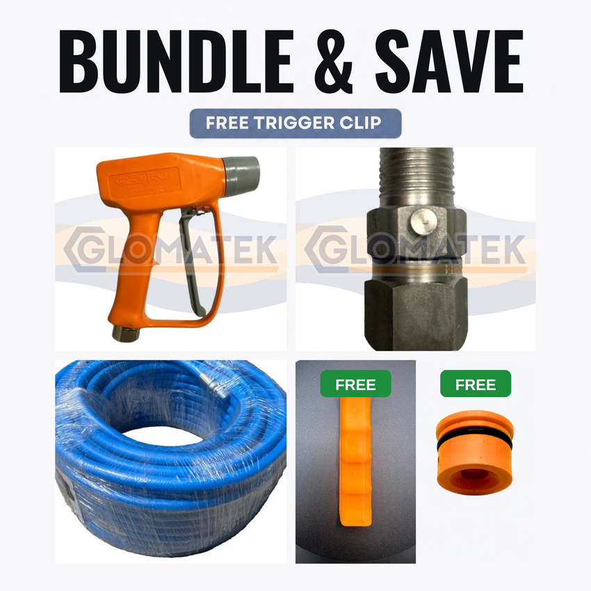 WaterBoss spray gun and blue hose bundle with free trigger clip and free valve seat