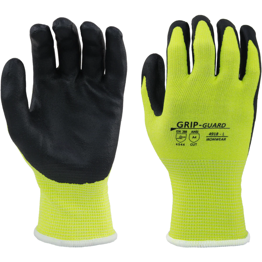 Ironwear 4918 - Hi Vis HPPE Foam Nitrile Palm Coated A4 Cut Resistant Gloves